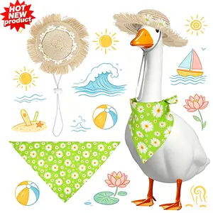 Porch Goose Pastoral Style Outfit Summer & Autumn Goose Statue Suit with Hat & Bib Countryside Pet Cat Dog Costume Clothes for Lawn Concrete Statue Garden Patio Yard Accessories Pet