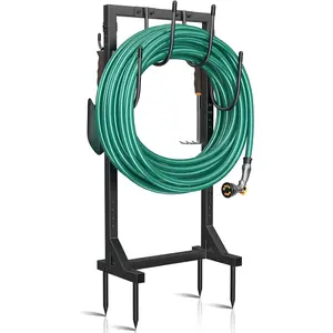 Garden Hose Holder, Metal Freestanding Hose Stand with 4 Spikes, Holds up to 150FT Hose, Sturdy Hose Reel Alternative, Heavy Duty Hose Storage for Outside Yard Lawn