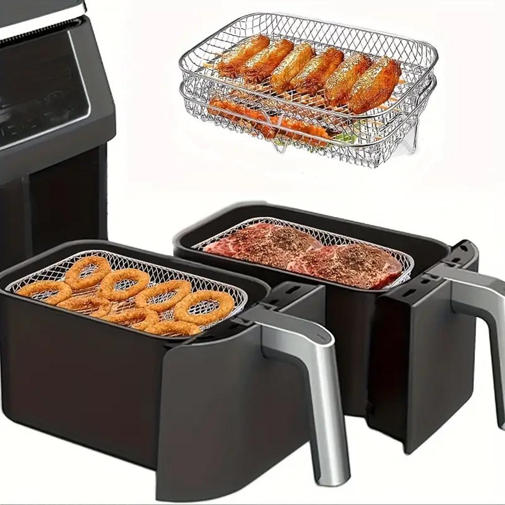 2-Layer 304 Stainless Steel Air Fryer Rack, Stackable Grill Basket and Toast Rack for Chicken Wings and Toast, Cooking Rack for Indoor Grill Accessories