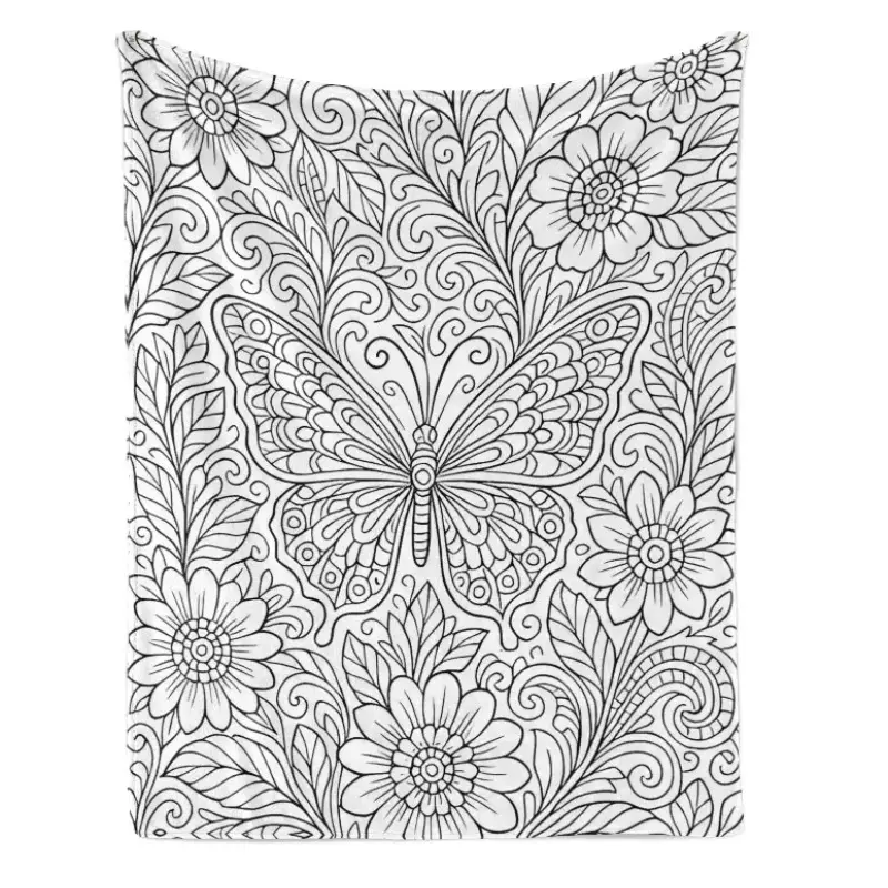 Coloring Page Themed Plush Blanket Ultra Soft Flannel Cozy Warm Bedroom Couch Sofa Travel Playful Throw Decor Decorative Throw Perfect Birthday Gift Christmas Gift Valentine Day Gift for Kids Teens Adults Creative Activity Style