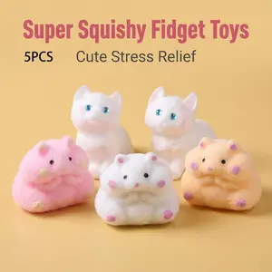 3 Hamsters & 2 Cats Stress Relief Toys, Calming Fidget Set, Desktop Decor, Xiao Hongshu Style, Model 1888-6, Perfect for Desk Decoration