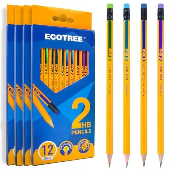 ECOTREE Pre-Sharpened #2 HB Pencils Bulk, Back to School Supplies, 48 Count | Wood-Cased Number 2 Pencils for Kids Students, Latex-Free Eraser, Smooth Writing, Drawing, Teachers Classroom Supplies