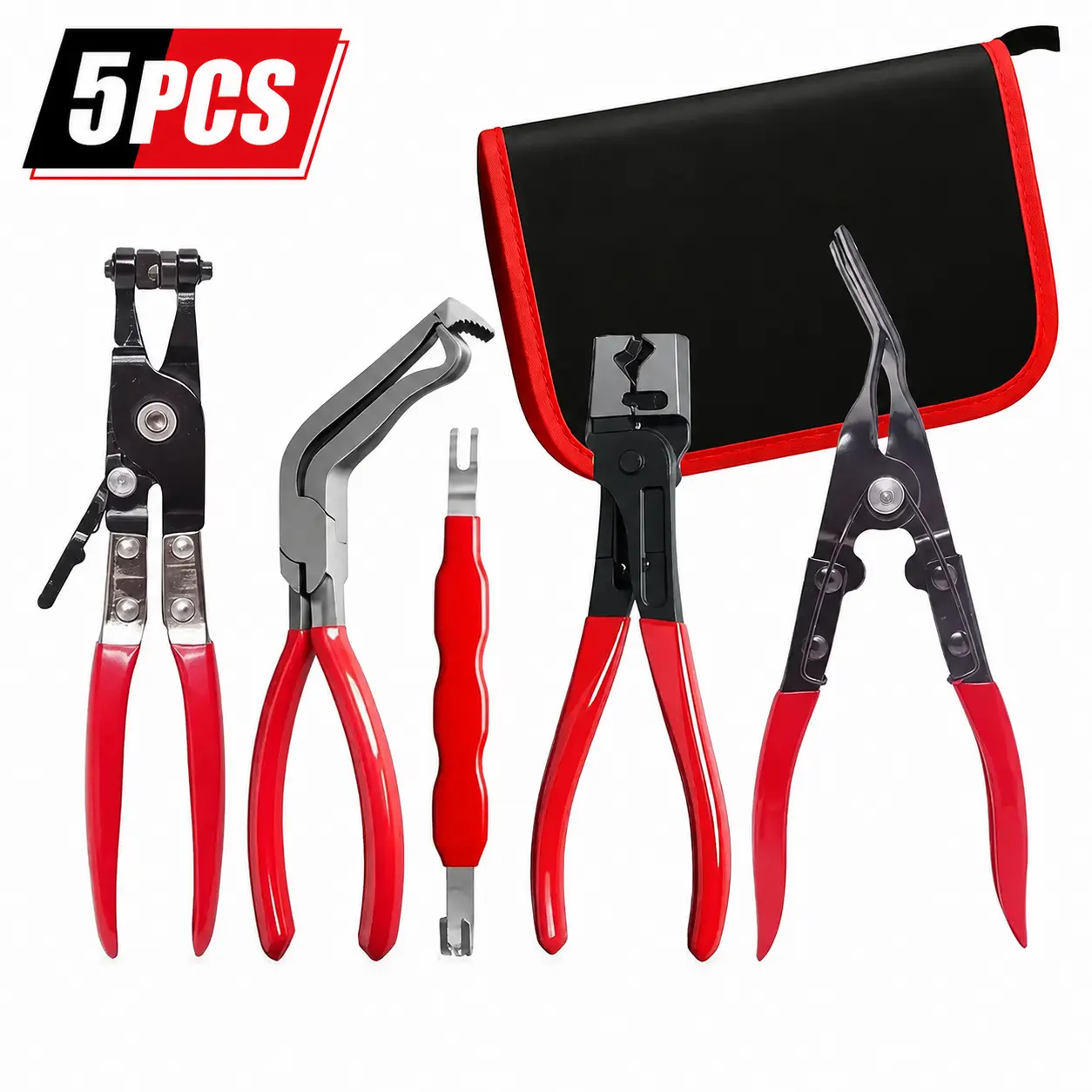 5pcs Auto Hose Clamp Pliers Kit - Compartmentalized Hand Tool Set with Storage Pouch, Fuel Line Clamp Removal Tool for Car, Automotive Repair Solutions, DIY Car Care