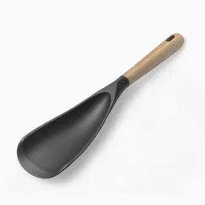 Cooking Spoon for Nonstick Cookwares, VOVOLY Silicone Spoon for Mixing, Scoop, and Scrape, Black, 11.4''