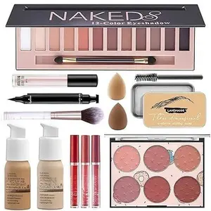12-Color Professional Makeup Kit for Women | Eyeshadow, Lipstick, Blush, Brushes & Eyeliner