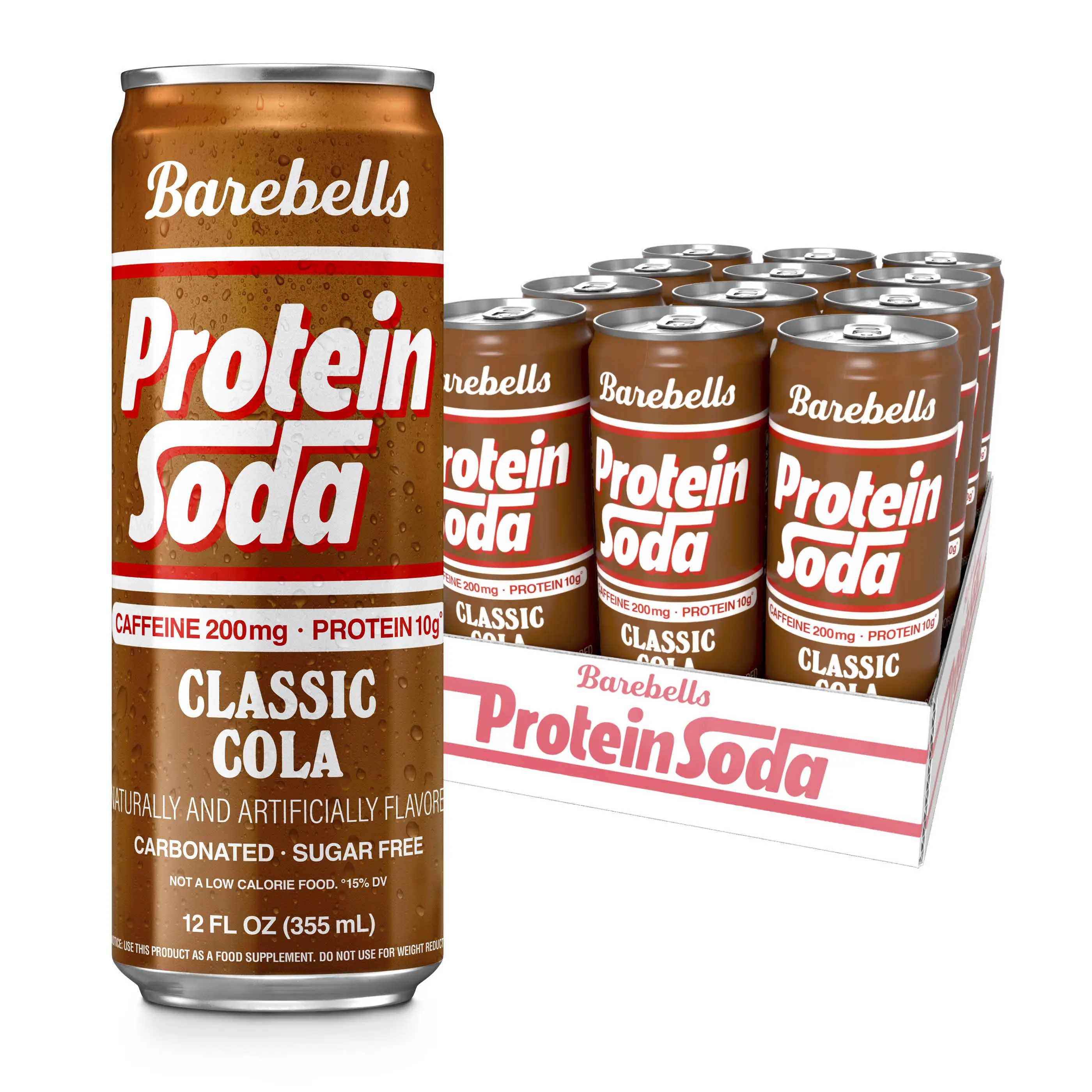 Barebells Protein Soda Classic Cola - 12 Count – 12 FL OZ (355 mL) - Protein Soda with 200mg Caffeine and 10g of Protein - On The Go Protein Refreshment