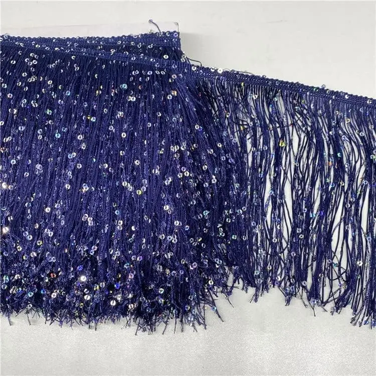 YYCRAFT 6" Hoogram Sequin Chainette Tassel Fringe Trim by The Yard Garland Dance Costume Trimming Party Decoration(5 Yards,Navy)