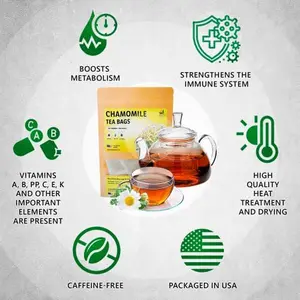 TeaDeam Tea Chamomile Tea Bags | Caffeine-Free & Sleep Time Tea | Chamomile Flowers Aroma - For Relieving Stress | Brew Hot Or Iced | 50 Tea Bags