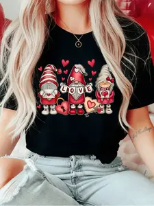 Women's Small Round Neck T-Shirt, Loose Short Sleeve, Soft Knitwear, Casual All Season, Graphic Print, Fitted H-Type, Perfect for Graduation