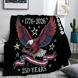 1pc  American 250th Anniversary Commemorative Blanket, Anniversary Souvenir Gift, Flannel Blanket, Multiple Sizes Available, Ultra-Soft and Warm for All Seasons, Home and Travel Essential - Patriotic Enthusiasm Theme, Home Warmth