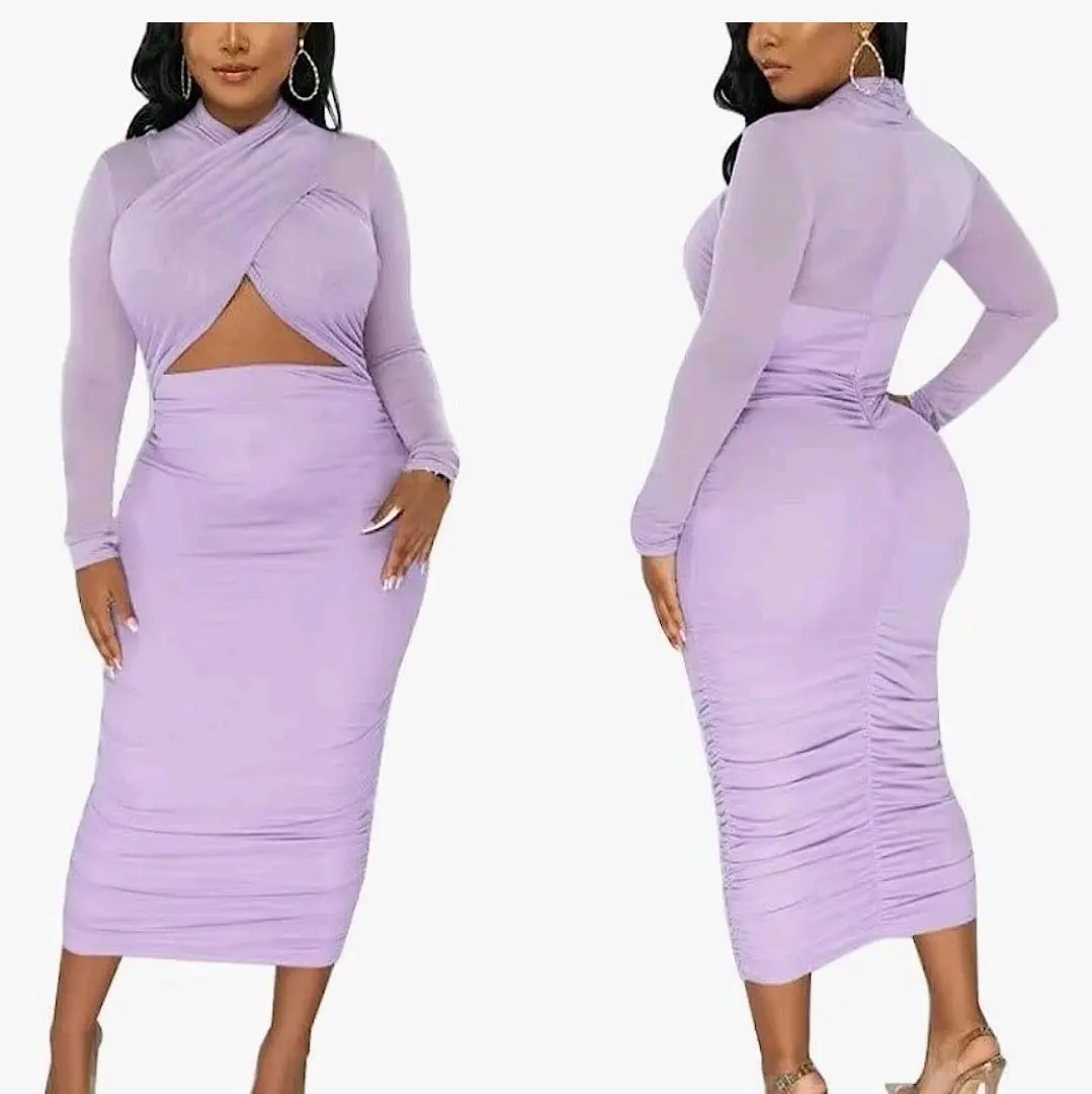 Large Sexy Criss Cross Halter Neck Mesh See Through Dress