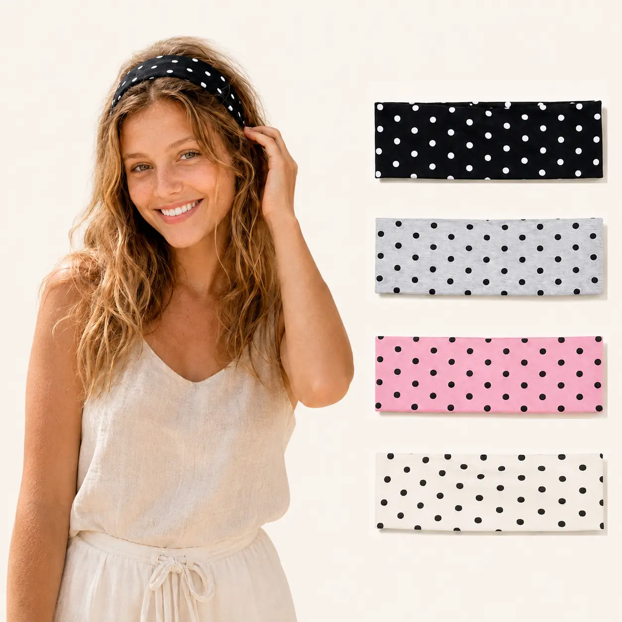 CUBIDUPI Polka Dot Knotted Headbands for Women, Cute Wide Hair Band Set, Non-Slip Minimalist Hair Accessories for Thick & Thin Hair, Fashion Headwear for Daily Wear, Makeup & Sports