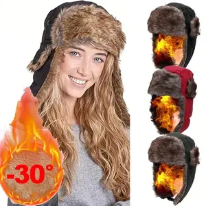 Waterproof Windproof Winter Ski Hat with Faux Fur Ear Flaps - Cozy & Stylish Headwear for Skiing, Hunting, and Outdoor Adventures