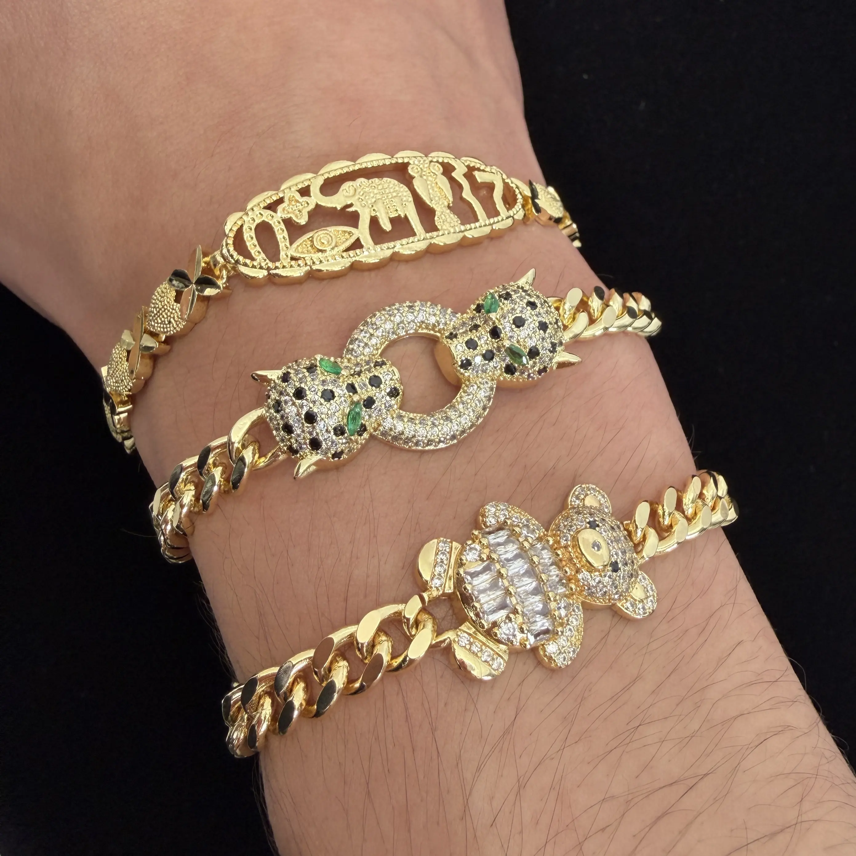 Animal Bracelets 14k Gold Plated Elephant Leopard Bear Bracelet
