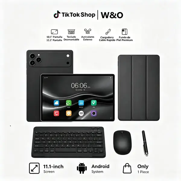 W&O 2026 Android 15 11-inch Tablet with Cellphone Compatibility,  256GB Expandable Storage, 10000mAh Long-Lasting Battery, 5G WiFi, Keyboard, Mouse, Case, Stylus, Dual Camera, Portable Work Device, Back to School Valentine’s Day Gift Bundle