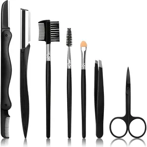 Eyebrow Razor, 7 in 1 Eyebrow Kit, Eyebrow Trimmer Set Including Brow Razors, Brush, Scissors, Tweezers, with Plastic Box for Women Men Eyebrow Eyelash Facial Grooming