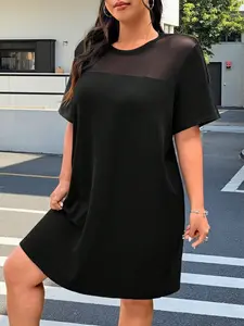 Women's New Plain Color Solid Long Sleeve Loose Fit Short Sleeve Casual Style, Plus Size Womenswear Fashion Tee for Everyday Wear