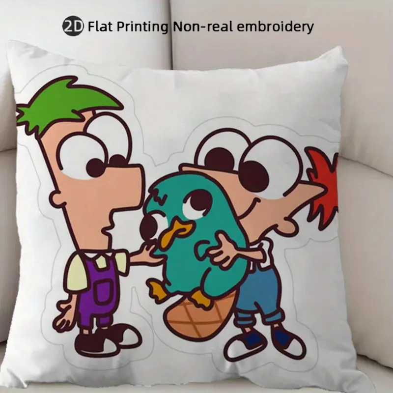 Phineas and Ferb Decorative Pillowcase, 1-Piece 2D Graphic Design Print, Soft Polyester, Zipper Closure, Machine Washable, Sofa/Bedroom Accessory, Ideal Gift (Pillow Insert Not Included)