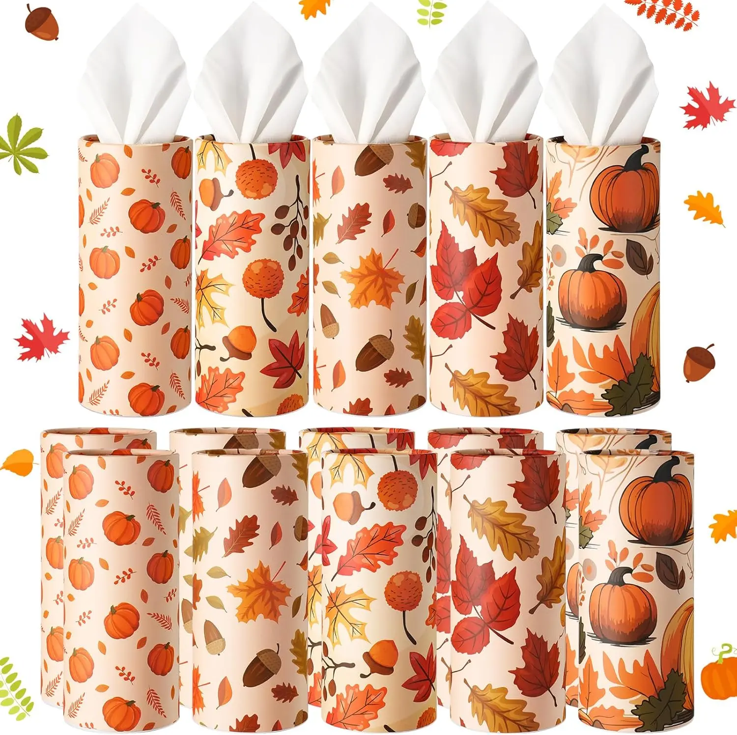 20 count Fall Thanksgiving  Tissues Cylinder with 3 Ply Facial Tissues Bulk Round Tissue Boxes Tubes Travel Tissue for  Cup Holder  Bathroom Office Accessories