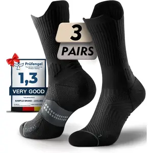 Juclise Compression Crew Running Socks, Coolmax Bamboo Viscose Moisture-Wicking Anti-Blister Padded Athletic Hiking Workout