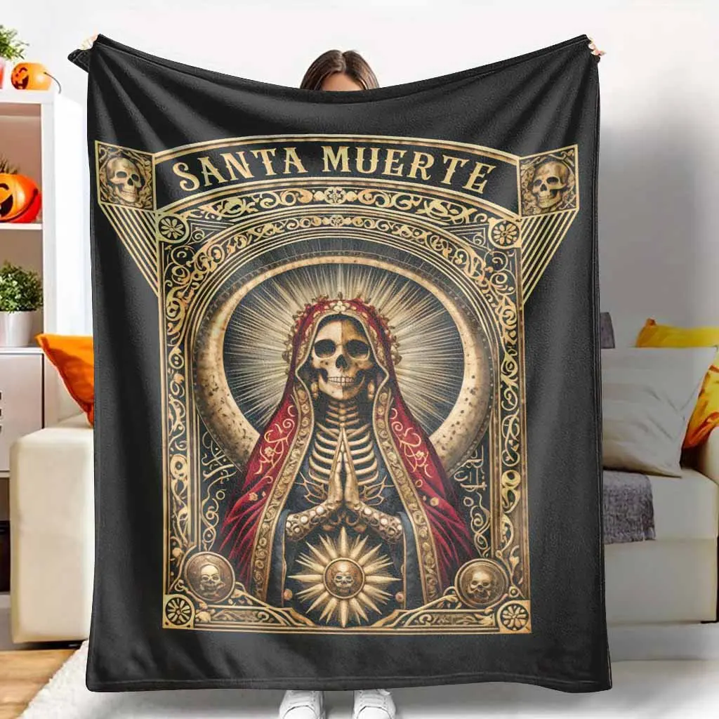 Santa Muerte Printed Flannel Blanket - Day of the Dead Gothic Home Decor, Ultra-Soft Warm Lightweight Breathable Anti-Pilling Wrinkle-Resistant Soft Blanket Throw for Halloween, Spiritual Practices