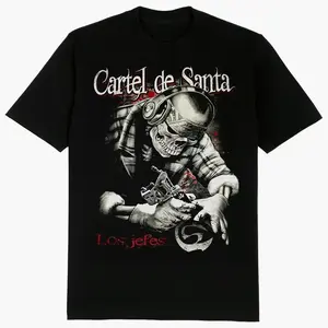 Cartel de Santa Los Jefes T-shirt, Chicano Mexican Streetwear T-Shirt , Vintage Mexican Shirt, For Men & Women, Full Size, Full Color.