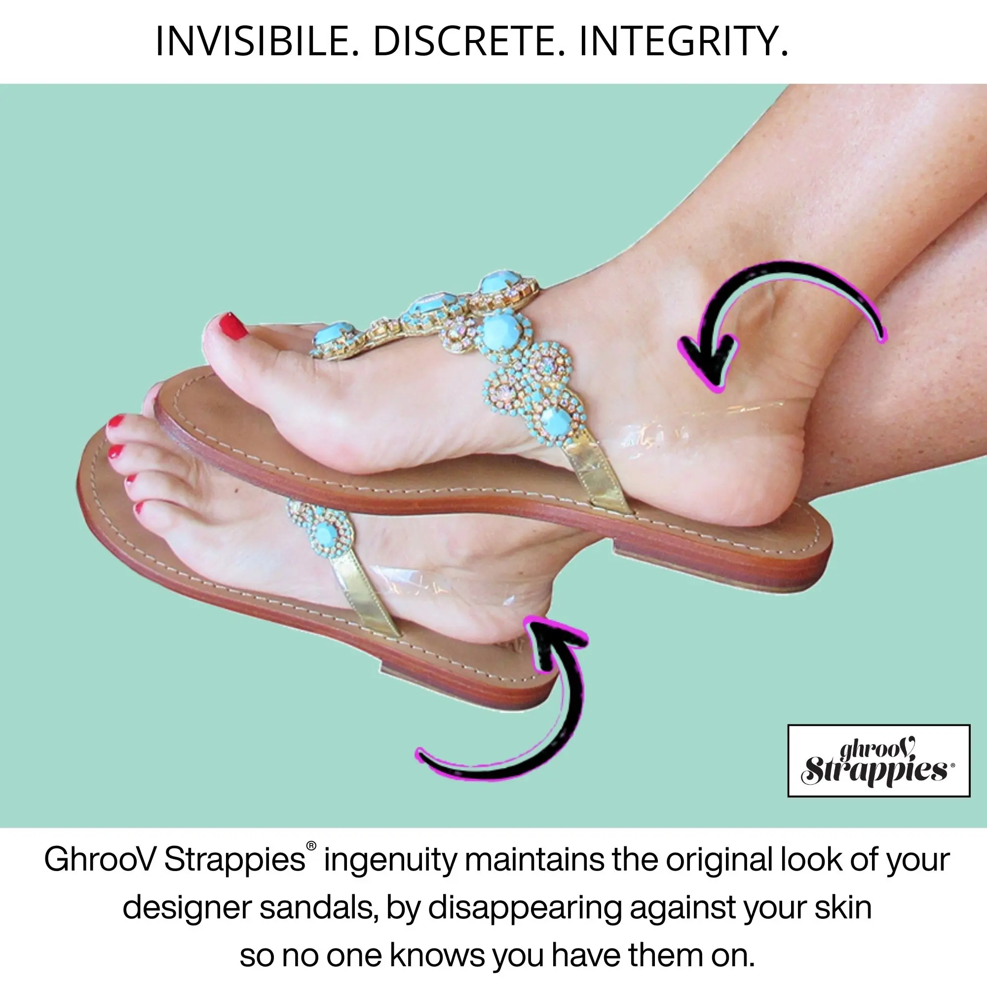 Heel Straps for Loose Sandals Clear and Comfortable. Sandals slipping off? Backless sandal strap for women's shoes that slip off when walking. Buying loose sandals and want to wear them? Add comfortable straps to your loose sandals.