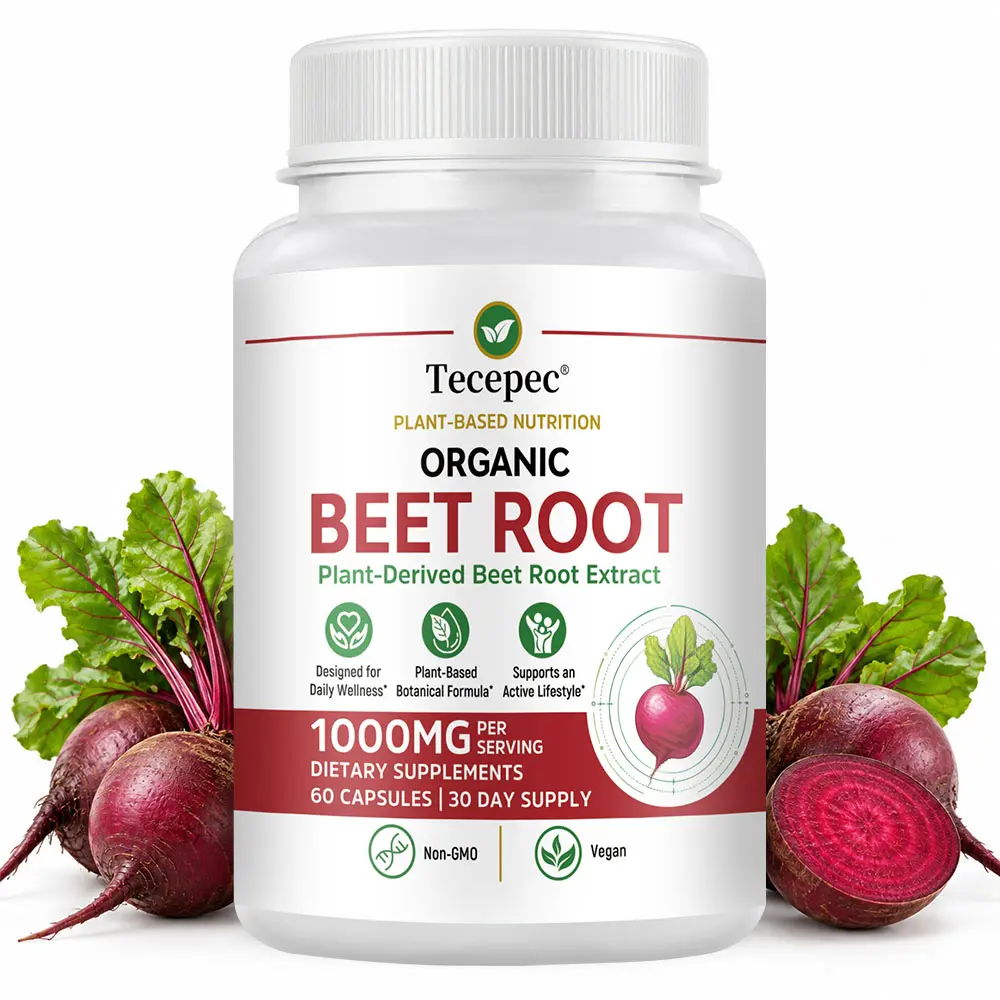 Tecepec Organic Beet Root Powder Capsules - 1000mg Nitric Oxide Support for Circulation & Natural Energy