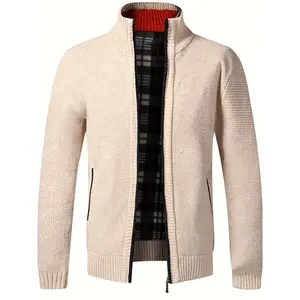 Men's Casual Knit Cardigan - Loose Fit, Zip-Up Sweater Jacket for Spring & Fall, Polyester Blend, Hand Washable