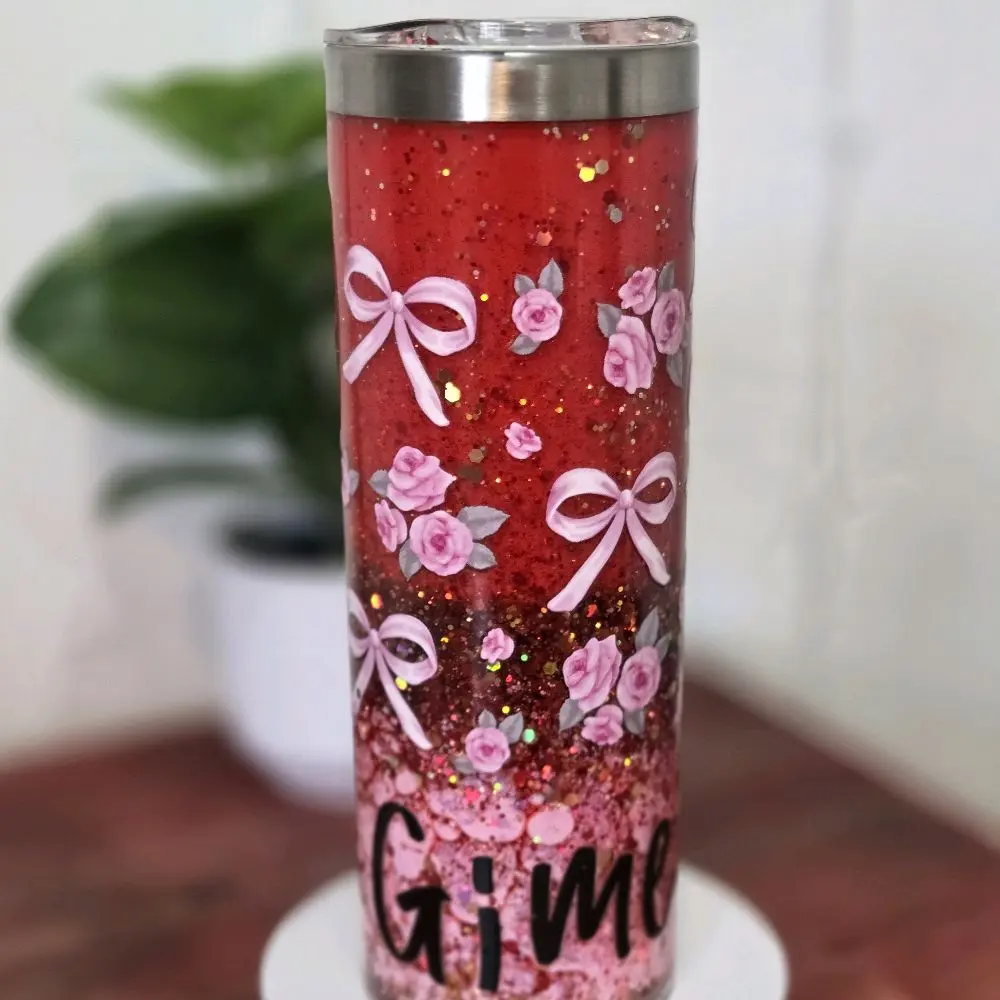 Glitter Lava Effect Snow Glove Tumbler, Double-Walled Drinkware with Floating Liquid Glitter, Snow Globe-Style Vaso