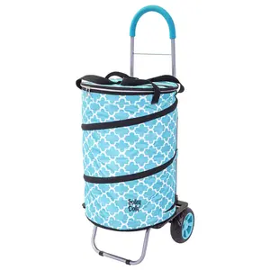 dbest products Bigger Cooler Trolley Dolly, Moroccan Tile Insulated Folding Shopping Cart with Removable Bag Rolling Beach Tote Cooler with Wheels  Pop Up Golf