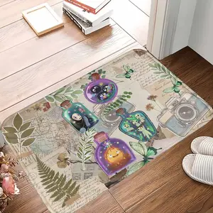 Vintage Aesthetic Rug - Vintage Bath Mat with Botanical Camera, Fantasy Bottle Prints and Cartoon Spirit Elements, Soft Non-Slip Washable for Bedroom, Living Room Decor, Vintage Bath Mats