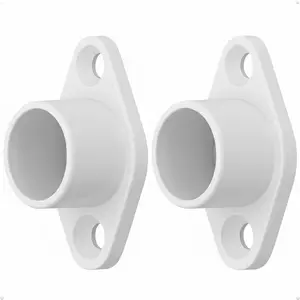 2-Pack White Tension Shower Curtain Rod Brackets, Heavy Duty Closet Rod Holders for Wall, Fits 1" & 1.5" Bars, Deep 0.75" Socket Anti-Fall Flange Set, Rustproof Wardrobe Pole End Supports