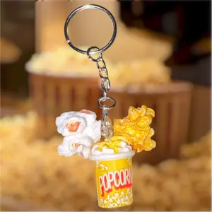 Cute Popcorn Bucket Keychain with Buttered Popcorn Charms and Movie Night Theme Accessory