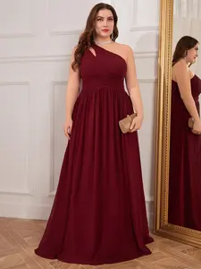 [Plus Size] Glitter Chiffon Overlay Cold Shoulder Evening Dress, Elegant Off Shoulder Split Hem Maxi Dress Gowns for Party, Banquet & Formal Wear, Women's Clothes for Summer, Womenswear