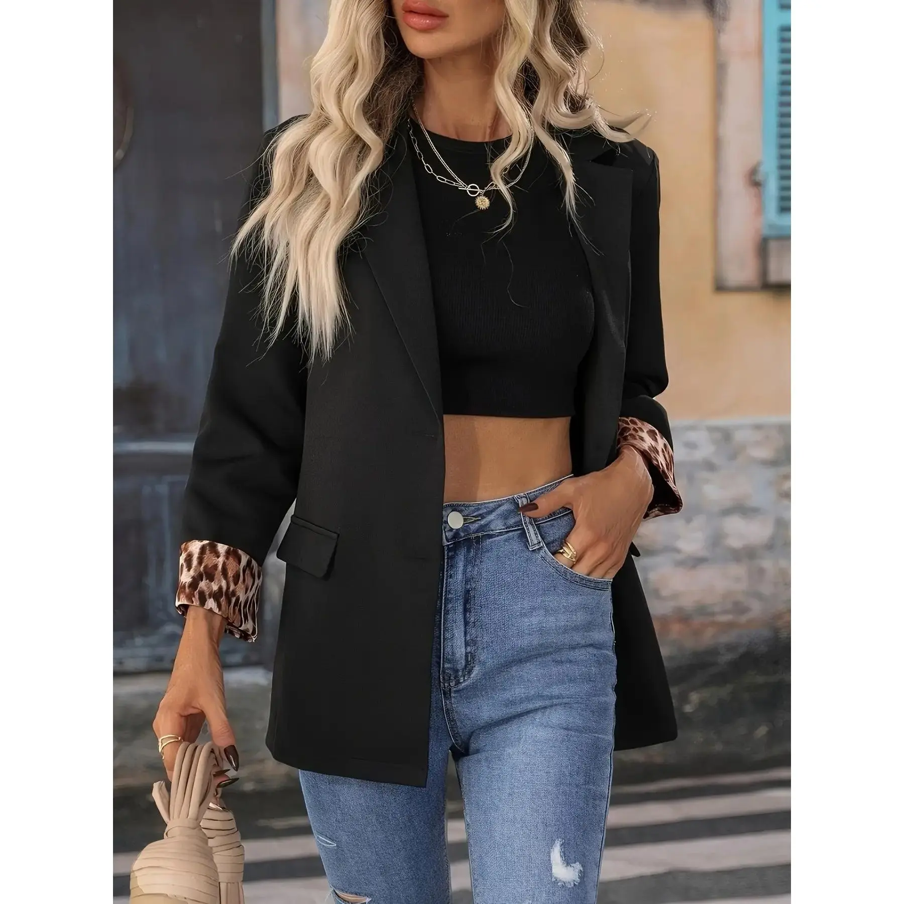 Women's Fitted Solid Black Single-Button Polyester Office Blazer - Long Sleeve, Normal Type, Ol Look, Placket, Machine & Cold Washable, Business Use