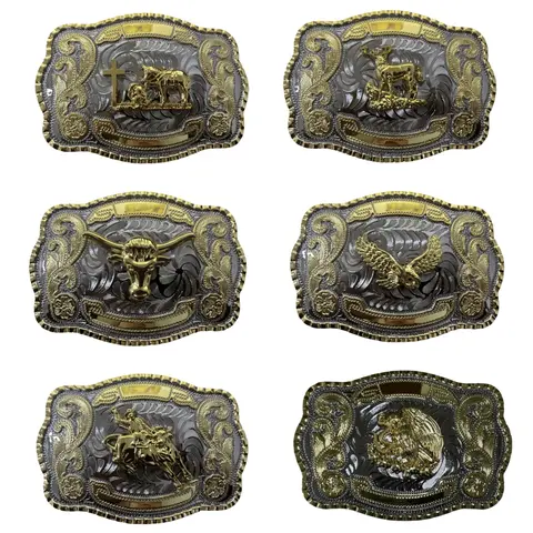 Western Cowboy Belt Buckle Men & Women, Large Texas Bull Horse Design, Golden American Flag Buckle, Jeans Accessories