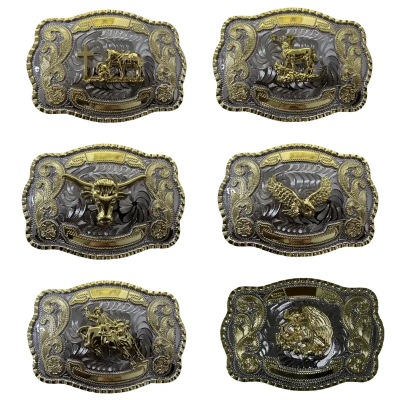 Western Cowboy Belt Buckle Men & Women, Large Texas Bull Horse Design, Golden American Flag Buckle, Jeans Accessories