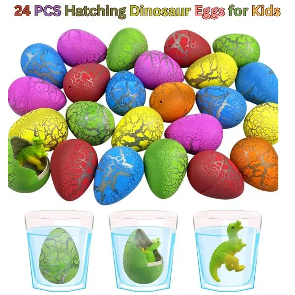 24PCS Unisex Hatching Dinosaur Eggs Toy Set - Colorful and Safer BPA-Free Plastic Growing Dino Toys with Mini Figures, Holiday Gifting Supplies, Easter Gifts for Boys