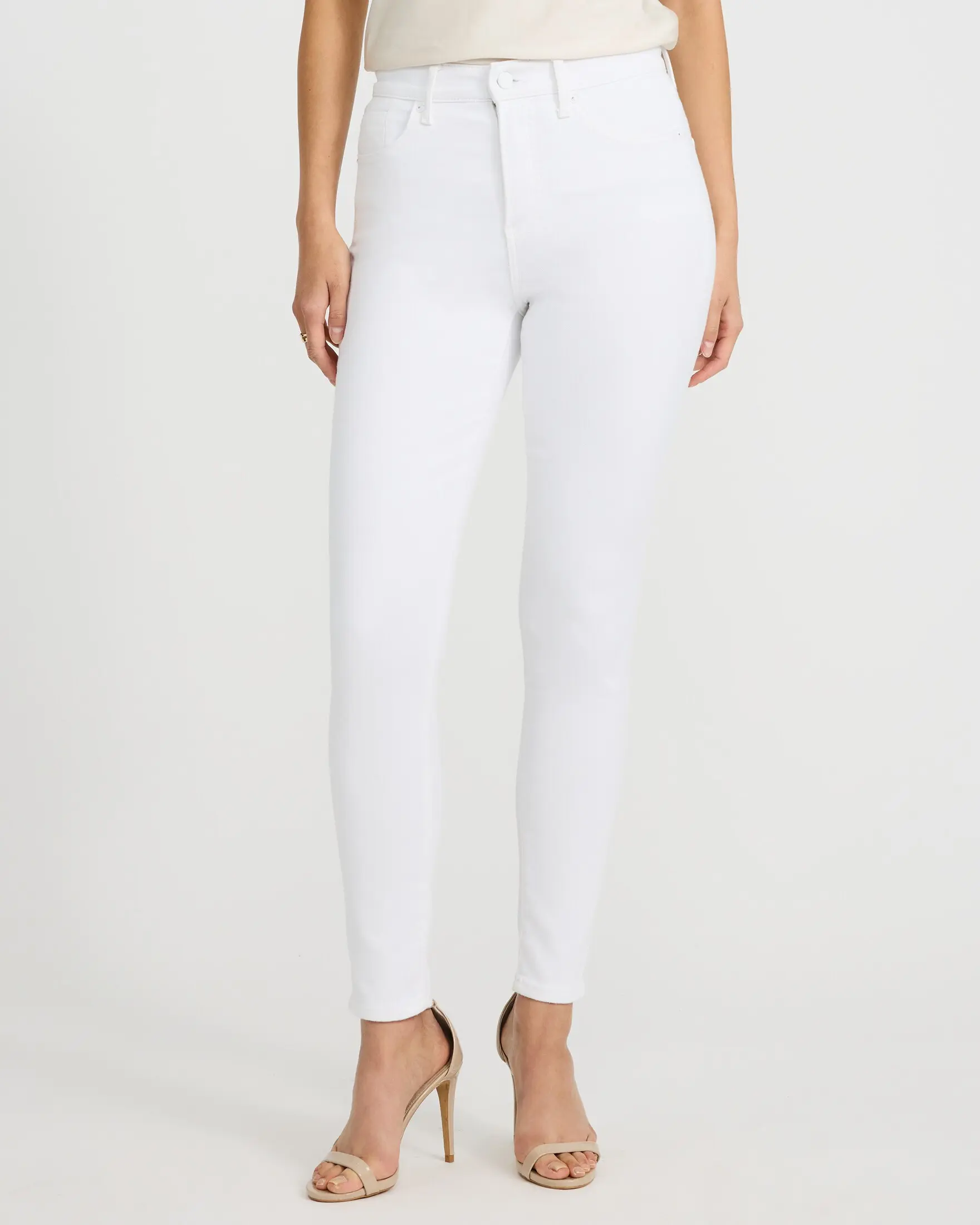 Express Women's High Waisted Skinny Jeans, Slim Fit 5-Pocket Style in White Hyper Stretch Denim