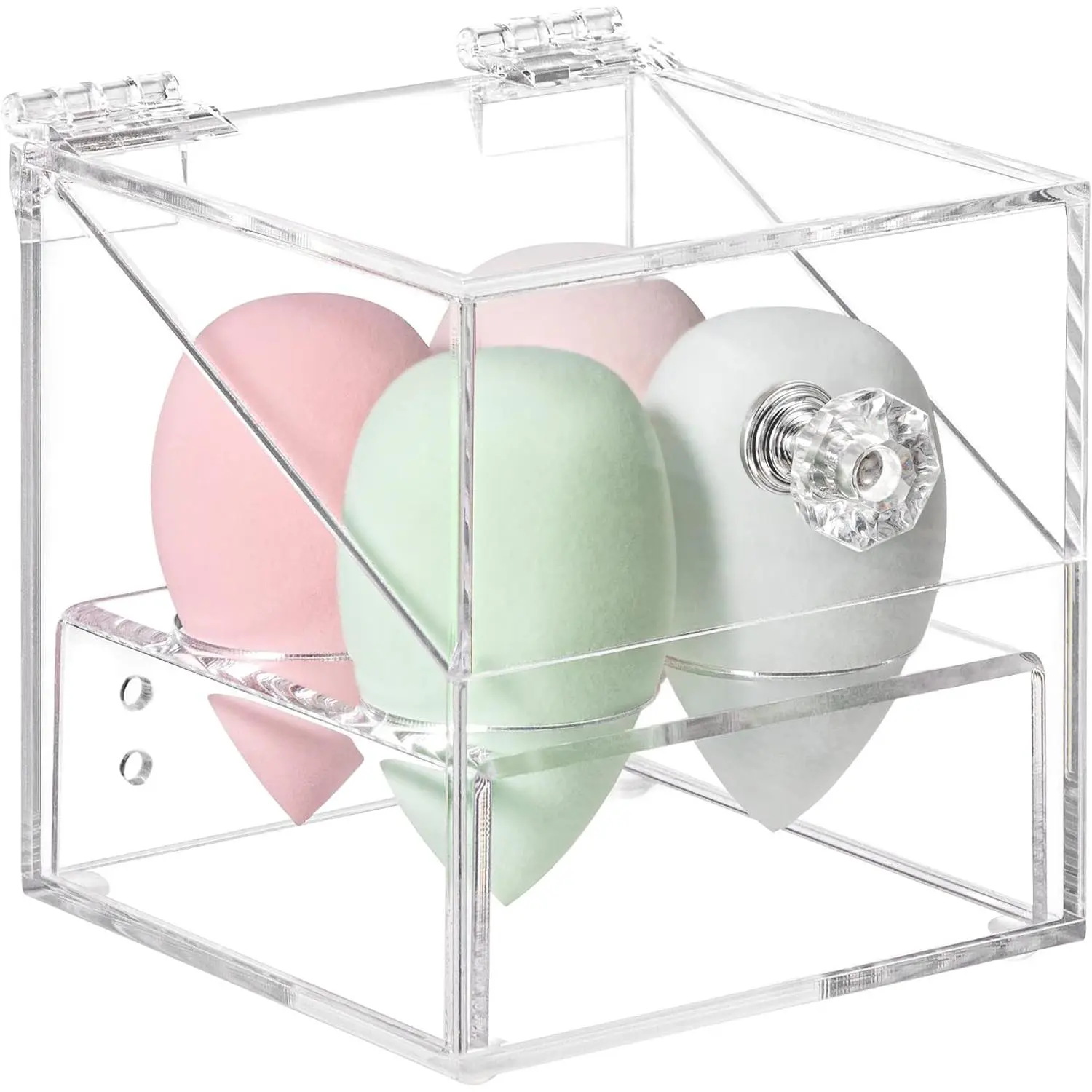 Acrylic Clear Beauty Blender Holder, 4 Hole Makeup Sponge Holder with Dustproof Lid