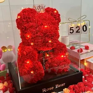Artificial Flower Eternal Rose Teddy Bear for Mom Mother's Day Birthday Valentine's Day Anniversary Gifts & Decor Miniatures