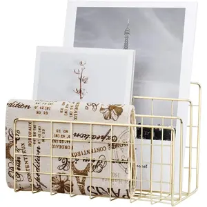 Desktop Mail Organizer File Organizer Metal Wire Mail Sorter Letter Organizer Magazine Rack for Letters Mails Books Postcards Brochures Mail Holder 3 Slot Gold