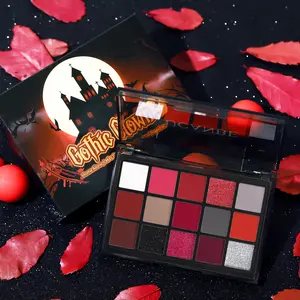 15-Color Red Eyeshadow Palette – Burgundy, Gray, Silver Shimmer, Matte, Glitter, and Metallic Shades – Highly Pigmented Makeup Kit for Halloween, Christmas, Joker, Vampire, and Clown Looks