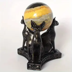 Triple Sphinx Cats Crystal Sphere Ball Stand Display Base Holder Resin Figurines Statue Home Decoration