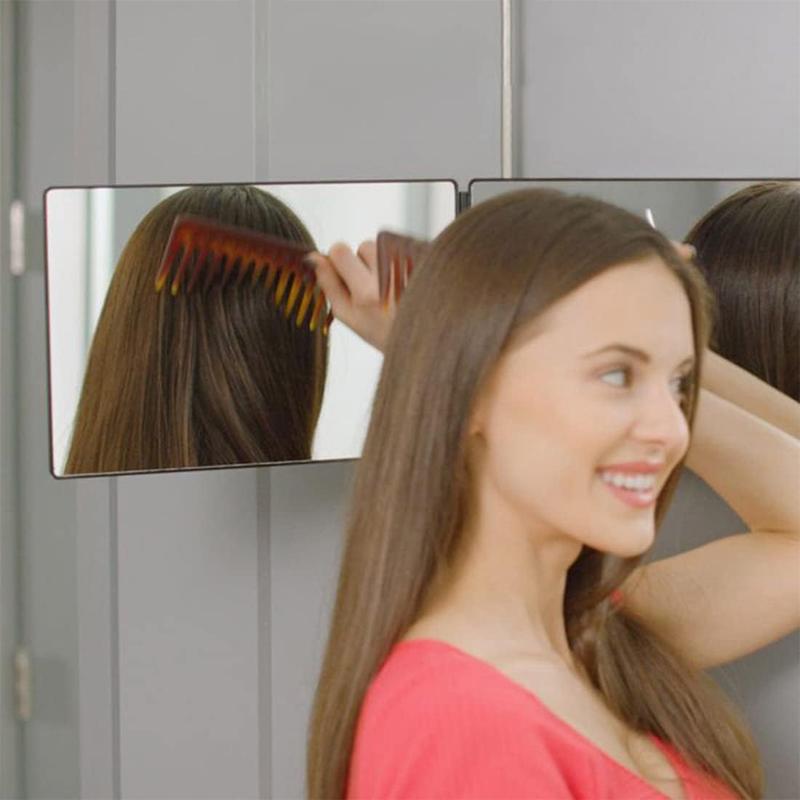 3 Way Mirror for Hair Cutting, Three Way Mirror for Shaver and Makeup, Height Adjustable with Two Hold Nails, 360 Viewing Angle, Clear Anti-Fog HD Glass