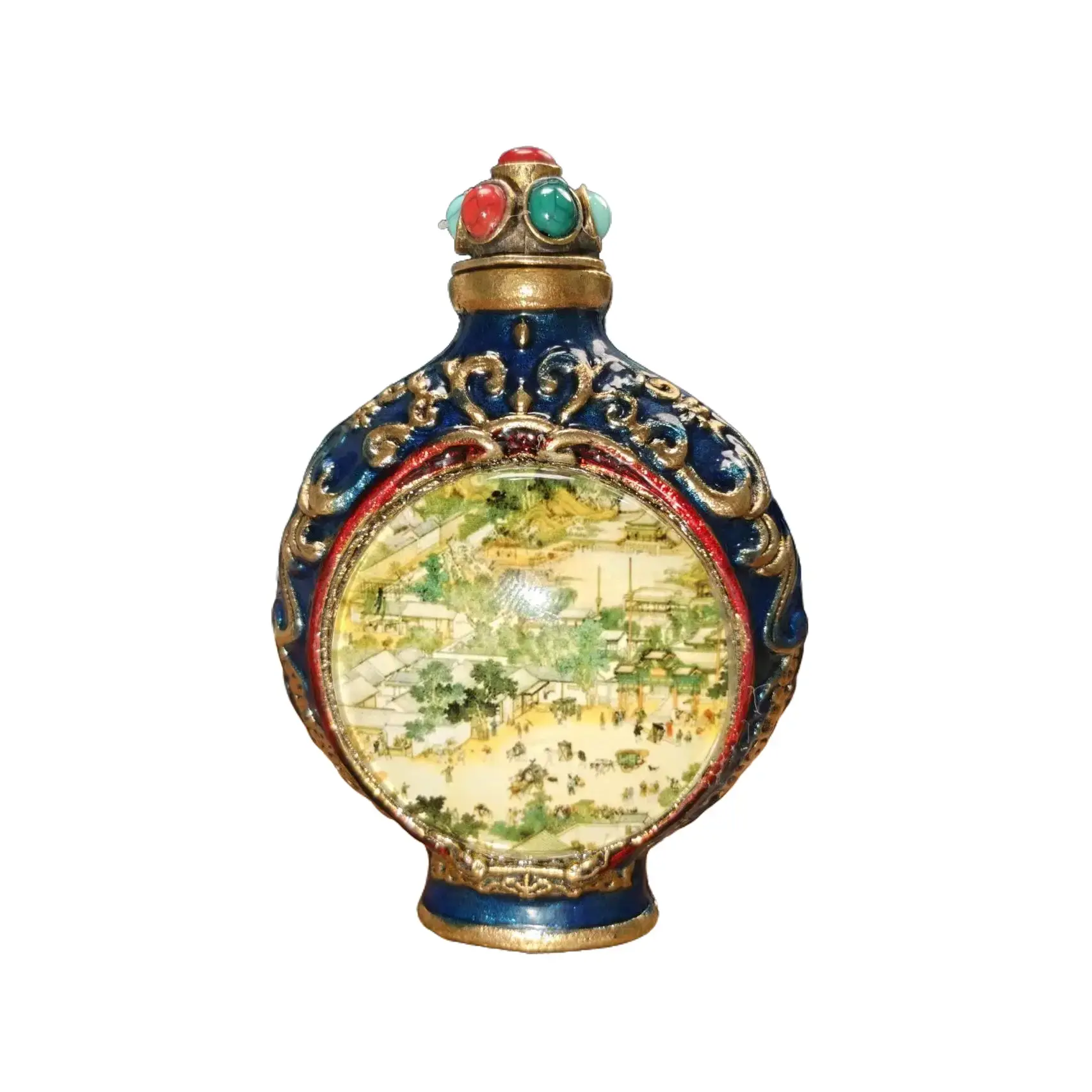 Vintage Glow-in-the-Dark Double-Sided Copper Cloisonné Snuff Bottle - Cloisonné Craft, Inner Painted Resin Body Collectible Cultural Item for Collectors