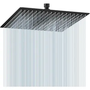 16 Inch Matte Black Large Rain Shower Head - All Metal 304 Stainless Steel Full Body Rainfall Shower with 324 Silicone Nozzles, Waterfall Bathroom Square Ceiling Mounted Showerheads