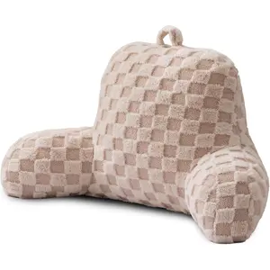 Fux  Reding Pillow,Checkered  Grid Plid,Bed Wedge Pillow Lrge dult  Bckrest with rms for Bedrest,Beige
