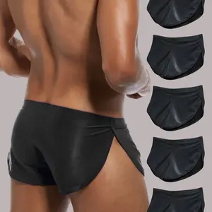 5pcs Men's Underwear Solid Color Breathable Grid Elastic Side Opening Sports Shorts, Plus Size Underwear, Large Size Underwear, with Pouch, Double Pouch Underwear, Activewear Essentials, Shorts, jockstrap black lace Socks baggy